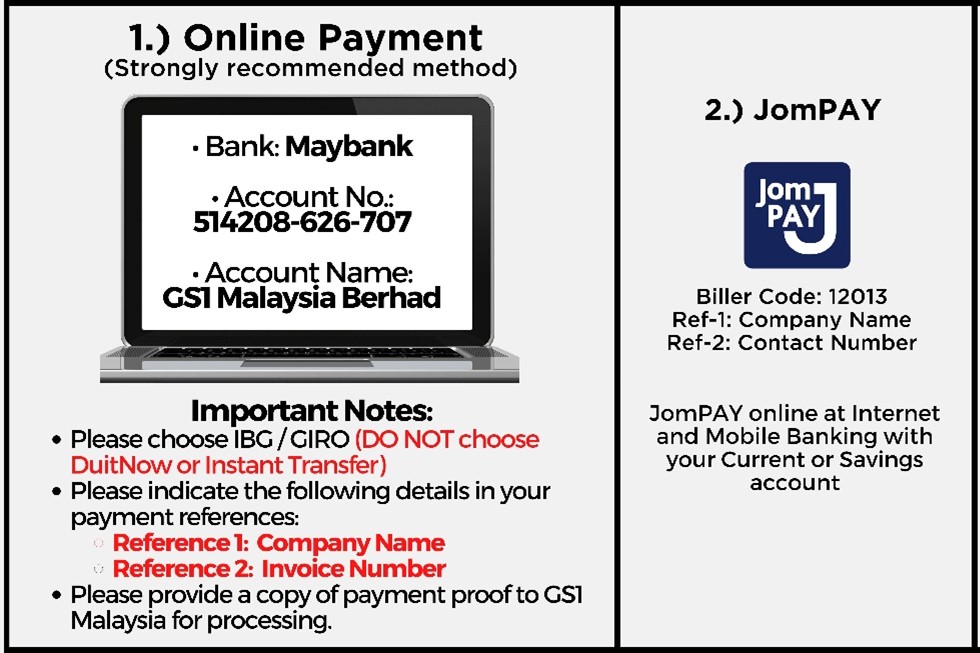 GS1 Malaysia online payment and JomPAY instructions